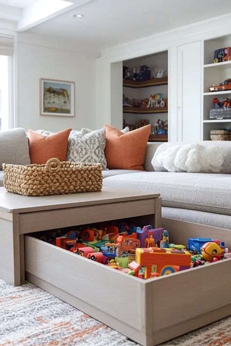 Explore these 17 engaging kid-friendly living room decor ideas. Perfect for creating stylish and practical spaces for the whole family, this pin features a colorful and inviting living area that blends comfort and fun. Play Room With Sofa, Play Area In Family Room, Play Zone In Living Room, Puzzle Corner Living Room, Play Area In Small Living Room, Kids Play Area In Living Room Small Spaces, Playroom Off Living Room, Shared Living Room Playroom, Small Living Room Ideas With Kids