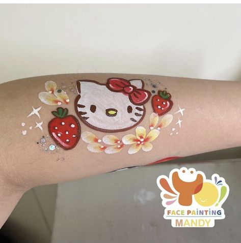 Face Painting Designs Hello Kitty, Sanrio Face Paint, Hello Kitty Face Painting, Hello Kitty Face Paint, Kitty Face Paint, Face Painting Tips, Paint Makeup, Paint Face, Arm Painting