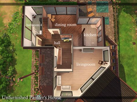 The Sims Resource - Unfurnished Painter's House | noCC Sims 4 Painter House, Unfurnished Sims 4 House, Sims 4 Unfurnished House, Sims Rooms, Creative Inventions, Young & Hungry, Jungle House, Sims Builds, 4 Characters