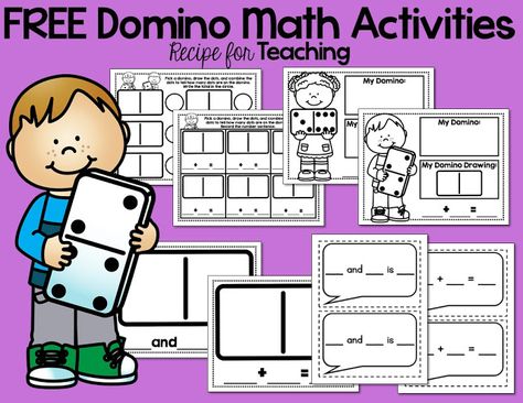 domino math Domino Math Preschool, Domino Addition, Adding With Dominoes, Domino Addition Kindergarten, Domino Math, Domino Math Games Second Grade, Math Stations Kindergarten, Math Centers Kindergarten, Math Centers Middle School