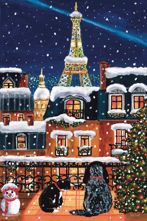 Paris Snow Christmas Eiffel tower Houses Paris Cards, Paris Drawing, Paris Painting, Romantic Paris, French Christmas, Winter Illustration, Christmas Poster, Christmas Drawing, Christmas Paintings