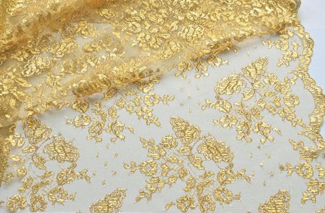 Gold Lace Fabric Embroidered Gold Metalic Lace by VintageToLiveBy Gold Lace Fabric, Mantilla Veil, Lace Weave, Lace Diy, Golden Lace, Amazing Lace, Metal Lace, Liquid Gold, Gold Lace