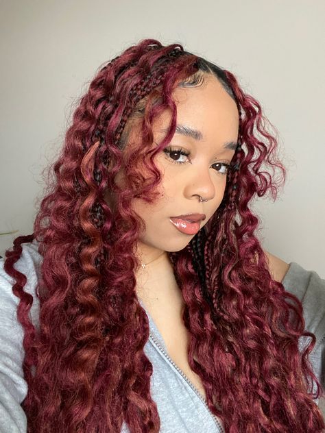 #braids #goddessboxbraids #bohobraids #knotlessboxbraids #knotless #redbrownhair #boxbraids #boxbraidshairstyles #braidstyles #braidedhair Wine Braids For Black Women, Deep Red Braids, Red Brown Braids, Red Braided Hairstyles, Red Goddess Braids, Brown Braids, Braids Hairstyles Pictures, Cute Box Braids Hairstyles, Protective Hairstyles Braids