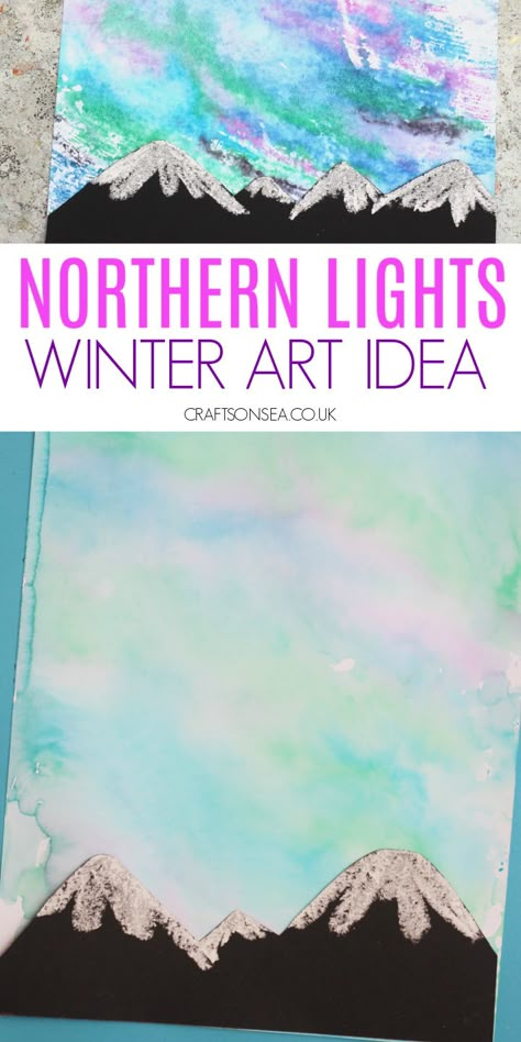 Easy Northern Lights Art Project for Kids Northern Lights Craft, Northern Lights Art Lesson, Northern Lights Art Project, W Is For Winter, Twos Classroom, Weekly Rhythm, Winter Art Project, Northern Lights Watercolor, Rhythm Art