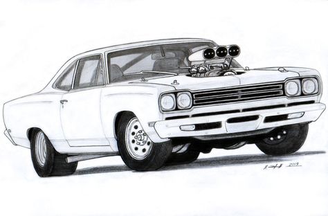 69 Plymouth Roadrunner Drawing...by vertualissimo...DeviantArt Roadrunner Drawing, 1969 Plymouth Roadrunner, Car Drawing Pencil, Cartoon Car Drawing, Aventador Lamborghini, Cool Car Drawings, Plymouth Roadrunner, Cars Coloring Pages, Car Artwork