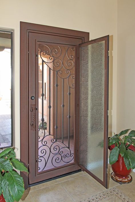 Modern Entry - Modern - Entry - Phoenix | Houzz Iron Security Doors, Porte In Ferro, Security Screen Door, Iron Front Door, Iron Entry Doors, Metal Doors Design, Steel Door Design, Iron Door Design, Modern Entry