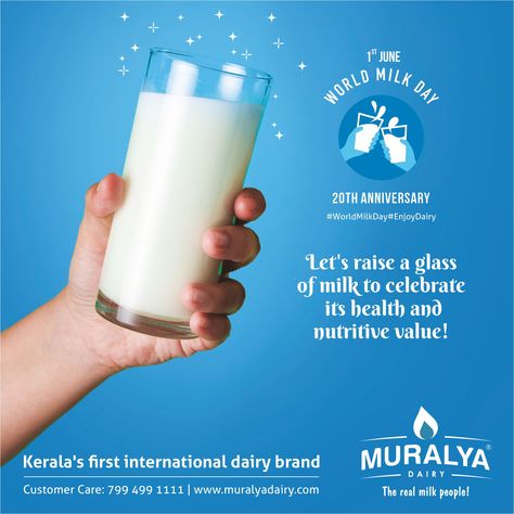 On the 20th anniversary of the World Milk Day, Muralya joins the world in celebrating the health and nutritive value of milk.  Muralya Dairy Products www.muralyadairy.com  #WorldMilkDay #EnjoyDairy #MuralyaDairy #Milk #healthy #nutritivevalue #June1 #specialday #MuralyaMilk #MilkDay #glassofmilk #milkbenefits #RaiseYourGlassOfMilk #health #nutrition World Milk Day, Milk Advertising, Dairy Brands, Independence Day Poster, Milk Benefits, Milk Brands, A Glass Of Milk, Find Your Aesthetic, Milk Splash