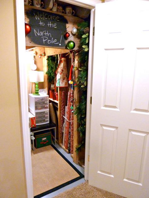 I check in and read A LOT of blogs.  I find them through Pinterest, through your comments, through other blogs... and I get sucked in.  Work... Christmas Tree Closet, Closet Nook, Stairs Makeover Ideas, Christmas Decoration Storage, Stairs Renovation, Stairs Makeover, Christmas Tree Storage, Holiday Storage, Christmas Organization