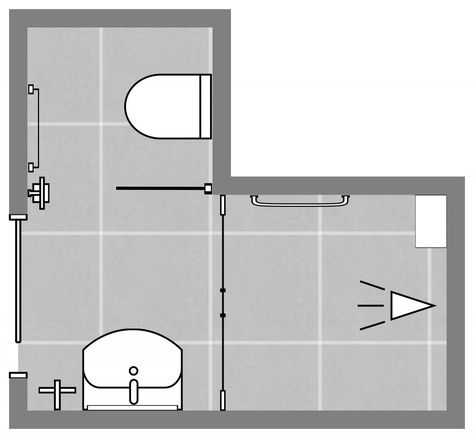 Minimalism Room, L Shaped Bathroom, Small Bathroom Layout, Bathroom Floor Plans, Bathroom Design Decor, Bathroom Layout, Bathroom Floor, Bathroom Flooring, L Shape