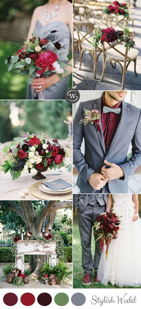 burgundy and grey spring and summer wedding colors inspiration Burgundy Weddings, Burgundy Wedding Colors, Wedding Burgundy, Wedding Renewal, Wedding Color Combos, Red Bouquet Wedding, Winter Wedding Colors, Spring Wedding Colors, Wedding Color Inspiration