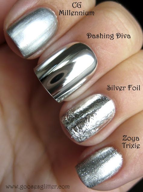 Goose's Glitter: Chrome Nail Comparison Silver Nail Polish, Chrome Nail Polish, Dashing Diva, Silver Nail, Get Nails, Silver Nails, Fabulous Nails, Fancy Nails, Creative Nails