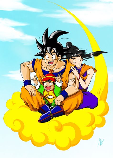 Goku y milk en la nube voladora Baby Zeichnung, Goku Family, Goku And Gohan, Goku And Chichi, Dragon Sleeve Tattoos, Son Gohan, Dragon Ball Super Wallpapers, Dragon Ball Art Goku, Anime Dragon Ball Goku