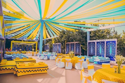 Photo of Light blue and yellow theme mehendi decor seating and tent idea Haldi Decoration Ideas, Haldi Ceremony Decorations, Haldi Decoration, Mehendi Decor Ideas, Haldi Decor, Wedding Entrance Decor, Desi Wedding Decor, Mandap Decor, Mehndi Decor