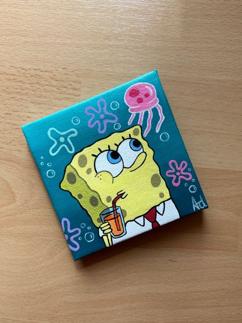 Spongebob squarepants mini acrylic painting on canvas Art Spongebob, Cartoon Paintings, فنسنت فان جوخ, Spongebob Cartoon, Spongebob Drawings, Spongebob Painting, Paintings Easy, Small Canvas Paintings, Painting Canvases