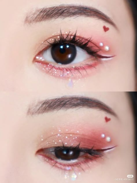 Valentines Day Makeup Looks, Valentine's Makeup, Membentuk Alis, Concert Makeup, Anime Eye Makeup, Cute Eye Makeup, Doll Eye Makeup, Kawaii Makeup, Make Up Inspiration