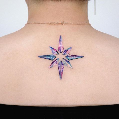 North Star Tattoos, Pegasus Tattoo, Hero Tattoo, Mystical Tattoos, Gem Tattoo, Crystal Tattoo, Star Tattoo Designs, Gold Tattoo, Star Tattoo