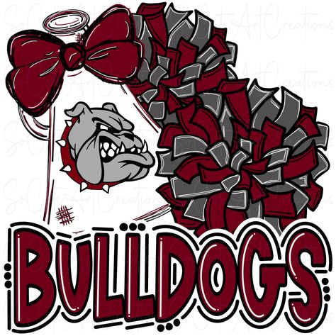 Cheer Pompoms, Bulldogs Cheer, School Spirit Shirts Designs, Youth Cheer, Georgia Dawgs, Graphic Overlay, Doodle Letters, School Spirit Shirts, Fall Door Hangers