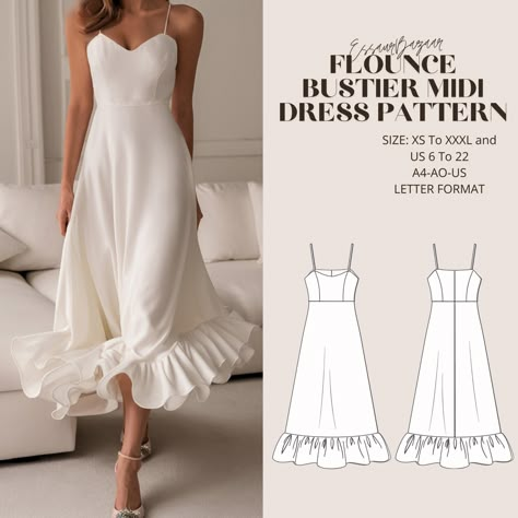 Flounce Midi Dress Pattern, Circular Skirt Pattern For Women, Easy Wedding Midi Dress Sewing Pattern, Summer Dress Pattern XS-3XL Circular Skirt Pattern, Midi Dress Sewing Pattern, Wedding Midi Dress, Pattern Summer Dress, Summer Dress Pattern, Midi Dress Pattern, Circular Skirt, Easy Wedding, Summer Dress Patterns