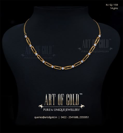 A light weight designer necklace set with Signity Cubic Zircon stones. Browse… Gold Jewelry Outfits, Gold Jewelry Simple Necklace, Diamond Necklace Designs, Gold Necklace Indian Bridal Jewelry, Gold Necklace Simple, Necklace Art, Gold Pendant Jewelry, Gold Jewelry Sets, Designer Necklace