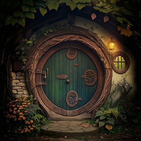 Hobbit Cottagecore, Hobbit House Door, Door Concept Art, The Hobbit Door, Clinic Cabinet, The Hobbit Art, Fantasy Door, Dorm Door Decorations, Hobbit Door