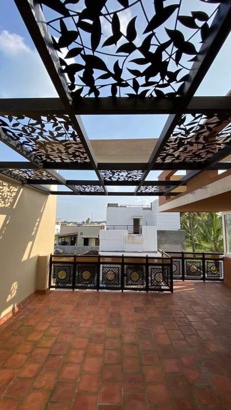 Balcony Glass Design, Rooftop Patio Design, Balcony Grill Design, Terrace Garden Design, Wrought Iron Decor, Courtyard Design, Modern Exterior House Designs, Canopy Design, House Furniture Design