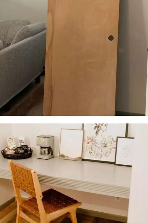 Make a desk on a budget by upcycling an old door. Easy and Quick custom DIY desk you can make in 1 day. #diydesk #upcycling Old Door Desk, Decor Hacks Diy, Furniture Repurposing, Door Desk, Diy Furniture Decor, Craft Desk, Storing Paint, Room Planning, Old Door