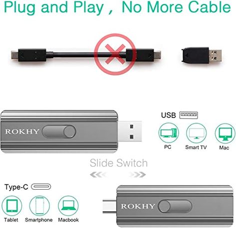 Amazon.com: ROKHY 1TB Extreme Portable Mini External SSD USB Type C 2 in 1 Solid State Flash Drive Up to 550MB/s NAND Flash for Android Smartphone Computer, MacBook, Chromebook Pixel- 1TB : Electronics Computer Macbook, Travel Dreams, Flash Drive, Macbook, Flash, Smartphone, Drive, Computer, Electronics