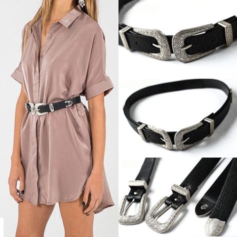 Double Buckle Belt, Womens Fashion Casual Spring, Boho Leather, Fashion Belts, Western Cowgirl, Womens Fashion For Work, Fashion Over 40, Stylish Fashion, Ladies Tops Fashion