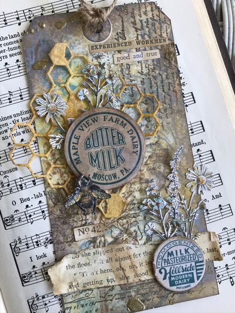 Stacy Hutchinson, Timmy Time, Tim Holtz Tags, Flower Jar, Worker Bee, Tim Holtz Dies, Tim Holtz Cards, Tag Ideas, Mixed Media Tags