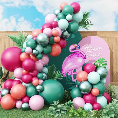 PRICES MAY VARY. 【Hawaiian Balloon Arch Kit】Balloons are symbol of happiness and it brings great joy to all ages. You will get 112pcs latex balloons, include hot pink balloons ( 1 x 18", 15 x 10", 10 x 5" ), macaron pink balloons (10 x 10", 10 x 5" ), macaron green balloons (8 x 10", 5 x 5" ), retro dark green balloons (1 x 18", 15 x 10" ), metallic green balloons (8 x 10", 8 x 5" ), retro pink balloons (15 x 10", 10 x 5" ), 1 x ribbon, hawaiian foil balloons (105 x 50cm), 1 x 5m balloon chain, Hawaiian Balloon Arch, Tropical Balloon Garland, Hawaii Theme Party, Summer Pool Party Decorations, Flamingo Balloons, Hawaii Themed Party, Balloon Wreath, Hawaii Theme, Balloon Arch Kit