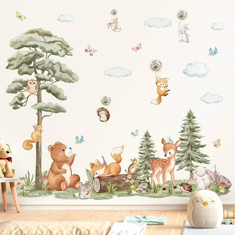 Amazon.com: decalmile Large Forest Animals Tree Wall Decals Bear Deer Fox Woodland Wall Stickers Baby Nursery Kids Room Daycare Wall Decor : Tools & Home Improvement Woodland Wall Decals, Forest Wall Decals, Forest Animal Nursery, Newborn Room, Woodland Wall, Baby Room Themes, Fox Squirrel, Animal Wall Decals, Fabric Wall Decals