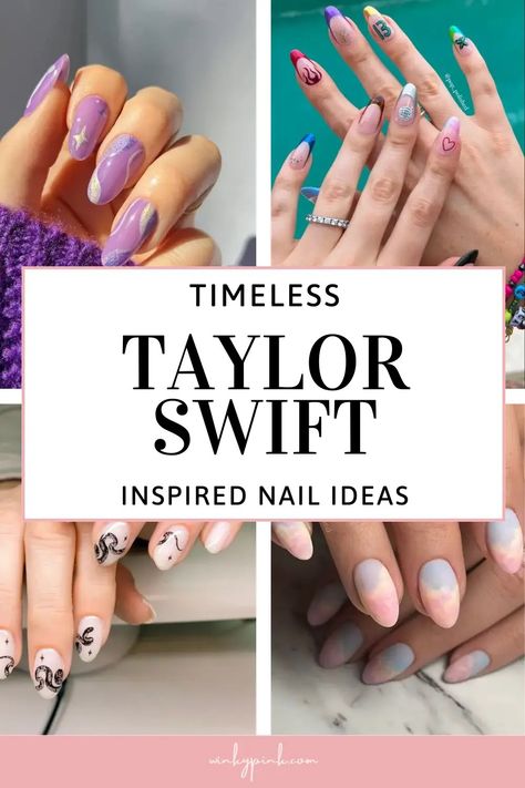 13 Timeless Taylor Swift Inspired Nail Designs - Winky Pink Ts Inspired Nails, Nail Design Taylor Swift, Eras Tour Nail Ideas 1989, Taylor Swift 22 Nails, Rep Era Nails, Short Taylor Swift Nails, Taylor Swift Tour Nails, Taylor Swift Lover Nails Inspired, Simple Eras Tour Nails