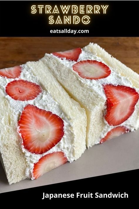 Strawberry sando on a gray plate Japanese Strawberry Sandwich, Japanese Fruit Sandwich, Strawberry Sando, Strawberry Sandwich, Japanese Sandwich, Japanese Fruit, Fruit Sandwich, Strawberry And Cream, Easy Japanese Recipes