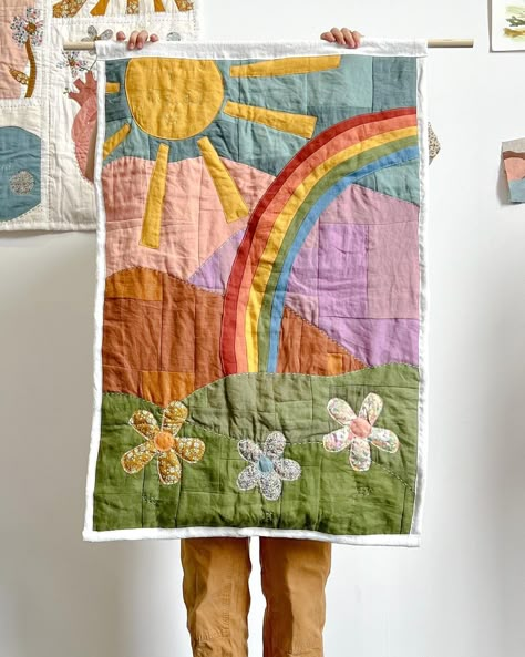 Scrappy Patchwork, Soft Art, Scraps Of Fabric, Quilted Wall Hanging, Somewhere Over The Rainbow, Creation Couture, Wall Quilts, Quilted Wall Hangings, Left Over