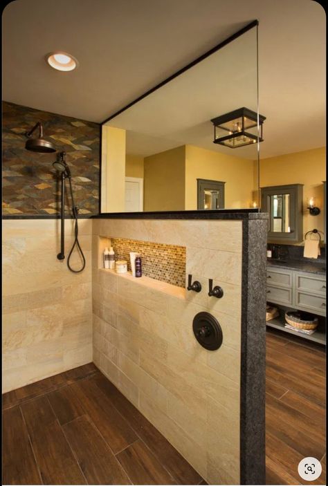 Stand In Shower Tile Ideas, Nice Showers Walk In, Bathroom Half Wall Shower Walk In, Shower Glass Wall Walk In, Doorless Showers Walk In Master Bath Tile, Walk In Shower Valve Placement, Shower Controls On Side Wall, Wall Shower Walk In, Walk In Shower Shampoo Shelf