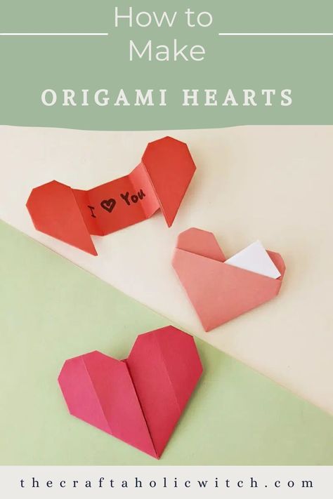 In this tutorial, we’ll take a look at three different methods for making origami hearts, complete with step-by-step folding instructions and a video tutorial. Paper Hearts Origami, Easy Origami Heart, Valentines Origami, Sticky Note Origami, Origami Cards, Cute Origami, Origami For Beginners, Origami Patterns, Folding Origami