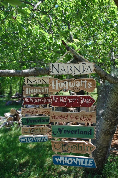 Reclaimed Wood Signs, Book Titles, Directional Signs, Little Library, Sign Post, Make Believe, Painted Wood Signs, Outdoor Wood, Garden Signs