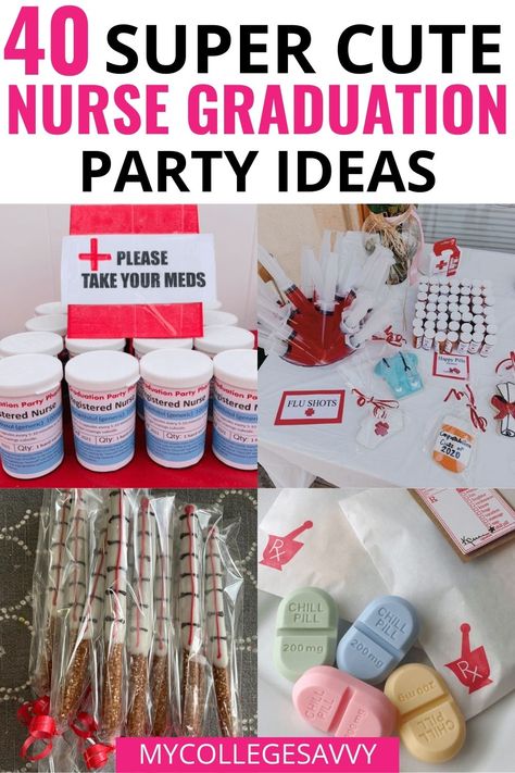 Looking for the best nurse graduation party ideas? In this article, we will share decorations, party food, invitations, and party favors to make the celebration unforgettable. Nurse Party Food, Nurse Graduation Party Food, Nurse Party Centerpieces, Nurse Graduation Party Ideas, Graduating Nursing School, Graduation Party Snacks, Pharmacy School Graduation Party, Medical Themed Parties, Nurse Grad Parties