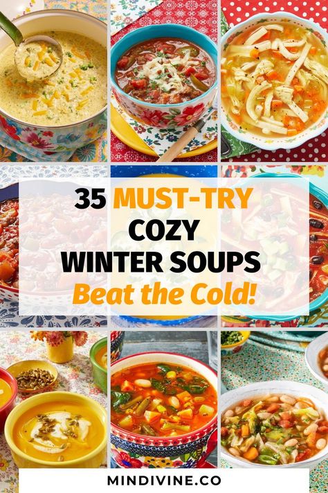 Experience the joy of home-cooked warmth with this top 35 homemade winter soup recipes. Perfect for cold nights, these winter soups are sure to satisfy your cravings and keep you warm. Dive into this delicious assortment of winter soups and stews! Winter Soup Ideas, Fall Soup Recipes Healthy, Cold Weather Soup Recipes, Winter Soups And Stews, Best Winter Soups, Winter Stew, Winter Soup Recipes, Soup Ideas, Winter Soup Recipe