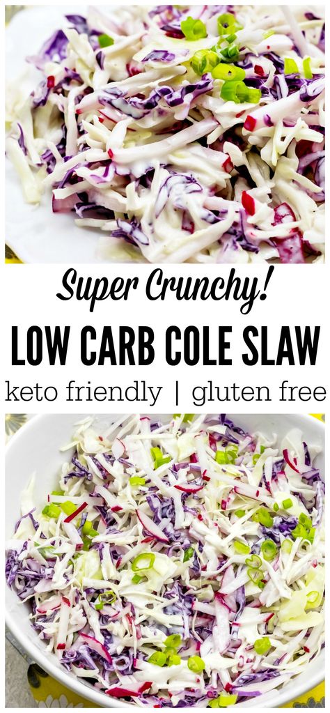 This super easy low carb cole slaw has just the right amount of sweet, spice and crunch to satisfy any summer salad craving! Perfect for your next BBQ. Low Carb Cole Slaw, Keto Cole Slaw, Keto Diet App, Low Carb Salad, Cole Slaw, Low Carb Diets, Slaw Recipes, Keto Side Dishes, Keto Foods