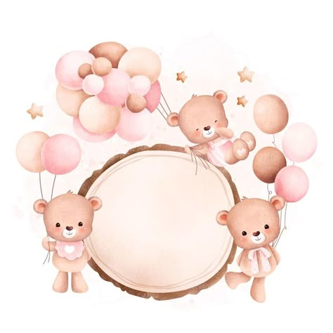 Watercolor illustration cute baby bear w... | Premium Vector #Freepik #vector #frame #watercolor #birthday #invitation Vom Avea Un Copil, Bear With Balloons, Idee Babyshower, Baby Shower Labels, Baby Teddy Bear, Baby Art Projects, Baby Teddy, Baby Frame