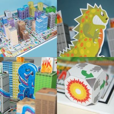 Tektonten Papercraft - Free Papercraft, Paper Models and Paper Toys: Printable Monster Rampage Board Game Free Board Games, Homeschool Art Curriculum, Gaming Humor, Board Games For Two, Board Game Room, Pen And Paper Games, Teen Library, Parlor Games, Printable Board Games