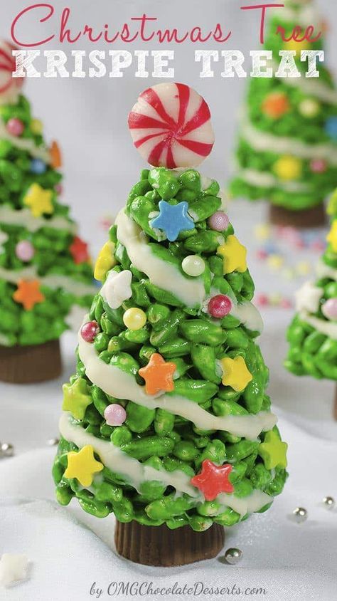 Christmas Tree Krispie Treats | Easy Christmas Rice Krispie Treats Recipe Krispie Treats Christmas, Rice Krispy, Christmas Sweets, Xmas Food, Crispy Treats, Rice Krispie Treats, Rice Krispie, Christmas Snacks, Christmas Cooking