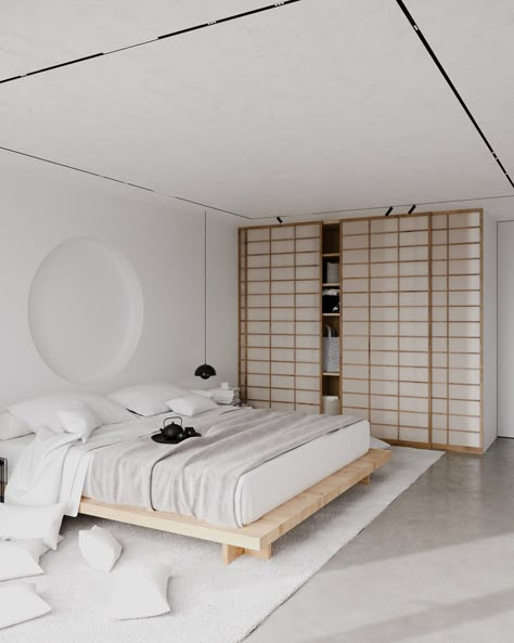 Japanese Style Wardrobe, Japan Bedroom, Luxury Wardrobe Design, Japanese Minimalist Bedroom, Bedroom Japanese Style, Japanese Bedroom Ideas, Japanese Home Interior, Japanese Inspired Bedroom, Japanese Style Bed