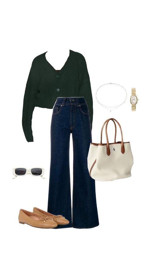 #cardigan #suede #balletflats #outfit #green #outfitaesthetic ##fallaestethic #fall2024 #recent Dark Green Cardigan Outfit, Green Cardigan Outfit, Dark Green Cardigan, Cardigan Outfit, Green Cardigan, Outfits Aesthetic, Ballet Flats, Dark Green, Green