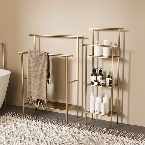 Toilet Paper Rack, Freestanding Bathroom Shelves, Gold Storage, Nordic Floor, Bath Towel Storage, Ceiling Shelves, Black Toilet Paper, Wall Mounted Bathroom Storage, Gold Floor