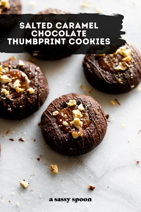 Chocolate Thumbprint Cookies Recipe, Caramel Thumbprint Cookies, New Years Dessert, Gluten Free Chocolate Cookies, Hot Fudge Cake, Chocolate Thumbprint Cookies, Chocolate Chip Shortbread Cookies, Hot Chocolate Fudge, Dairy Free Recipe