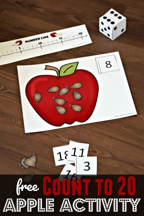 Kids will have fun practicing counting to 20 with this fun, hands on apple counting activity. These apple mats are a math activity for September with toddler, preschool, pre k, and kindergarten age students. Kindergarten Apple Activities, Apple Seed Counting, Apples Kindergarten, October Math Activities, Apple Math Worksheets, Math Apple Activities, Literacy And Numeracy Activities, National Nutrition Week, Fall Preschool Ideas