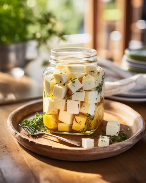 Without fail, I whip this up for every party. Everyone can finish the entire mason jar! Mason Jar Recipe, Marinated Cheese, Rustic Food Photography, Appetizers Easy Finger Food, Best Appetizer Recipes, Meals In A Jar, Holiday Appetizers, Party Food Appetizers, Best Appetizers