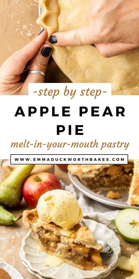 This homemade Apple Pear Pie needs to be at your Holiday or Thanksgiving desserts table. The combination of buttery, flaky pastry, warming spices and apples and pears is dreamy! Apple And Pear Pie Recipe, Apple Pear Pie Filling, Apple Pear Pie Recipe, Pear Apple Pie, Harvest Pie Recipe, Apple And Pear Pie, Apple Pear Pie, Pear Pie Recipe, Apple Breakfast Recipes